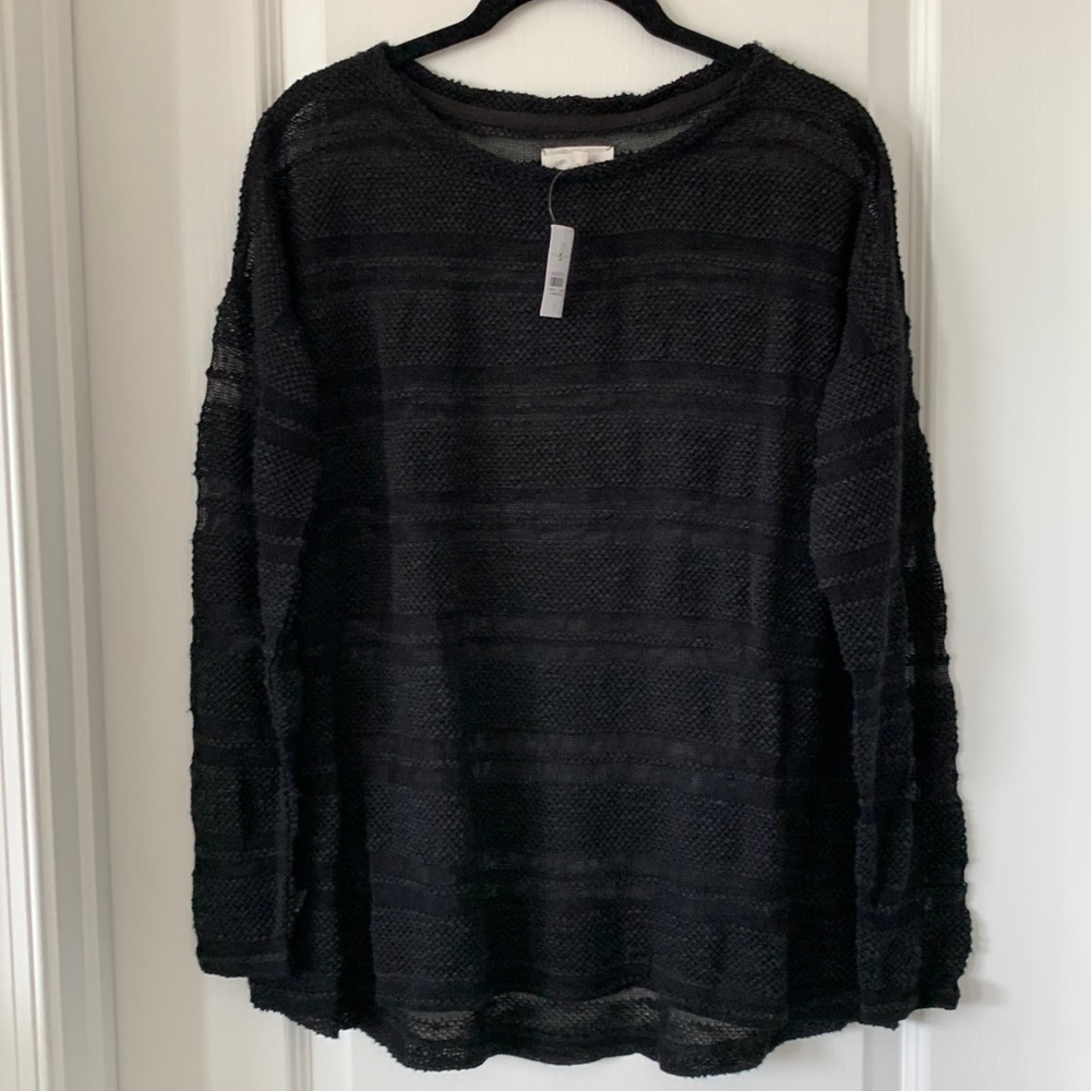 NWT LOU & GREY Black Sheer High-Low Hem Light Sweater Size Large